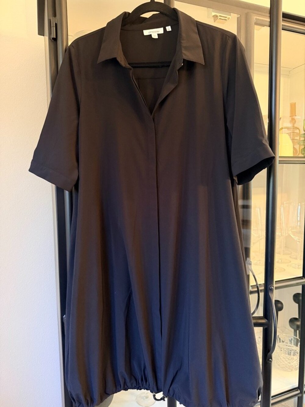 Chico's Black Short Sleeve Travelers Adjustable Bubble Hem Dress 1 M